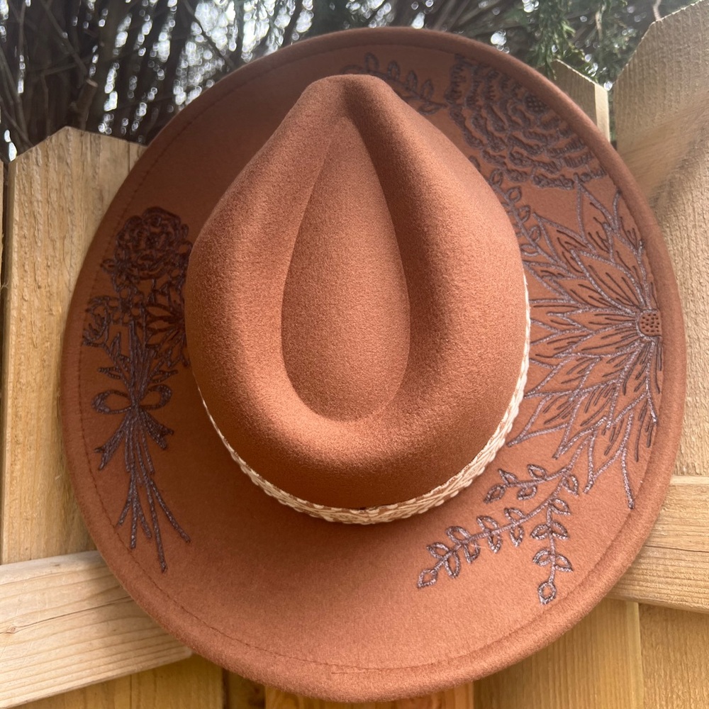Hand burned fedora hat